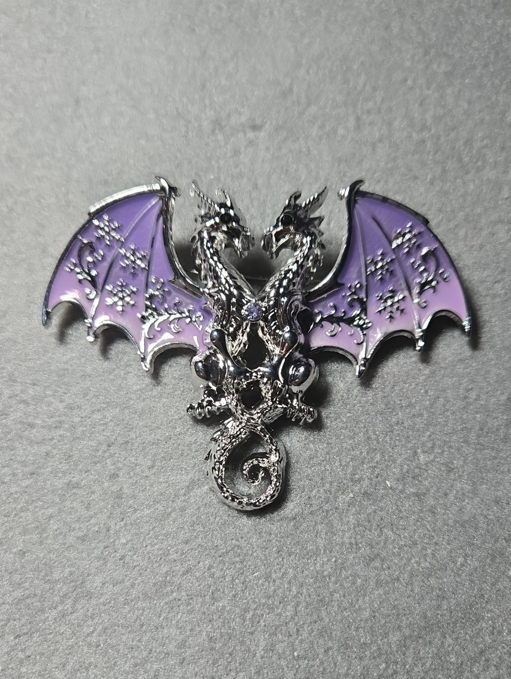 Purple and Silver Double Dragon Brooch